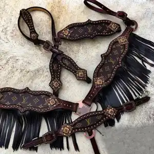 Premium Quality Horse Headstall Breast Collar Set Tack Leather Headstall & Breast Collar Set with Floral Tooling