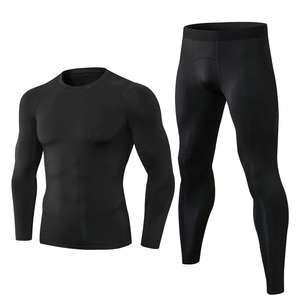 Men's Yoga Set High Quality Breathable Quickdry Spandex/Polyester Fitness Wear Elastic Waistaband Tights With Long SleevesShirt - Product Image 5