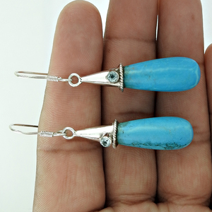 925 argent Sterling décembre pierre de naissance bijoux naturel Turquoise bleu topaze Briolette boucles d'oreilles fête de mariage fiançailles - Product Image 4