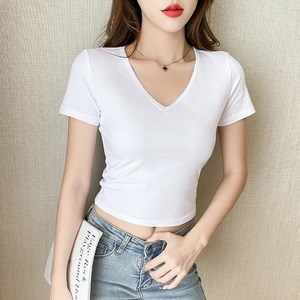 Camiseta de manga corta con cuello en V de algodón de verano para mujer - Product Image 6