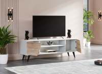 Meuble TV Matmazel blanc et gris moderne du fabricant turc, en bois, réglable et convertible, pour salon et chambre à coucher, style européen