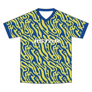 Camiseta de camisa de rua grande com estampa de sublimação azul amarelo respirável de secagem rápida para homens