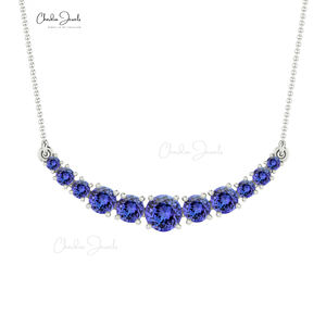 Collier fait main en tanzanite naturelle en or massif 14 carats de 4mm à 1.5mm Collier rond en pierres précieuses Vente en gros de bijoux en tanzanite - Product Image 3