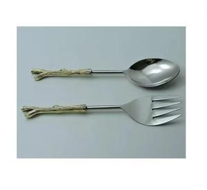 Ensemble de service à salade en acier inoxydable avec logo personnalisé, ensemble de couverts modernes avec manche en terrazzo, argenterie, outils à salade, cuillère et fourchette de service - Product Image 3