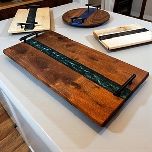 Factory Wholesale Epoxy Resin Serving Tray Resin Acacia Wood Wooden Platter with Resin Art - Product Image 3