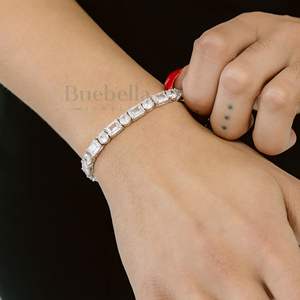 Fine Hip Hop Jewelry 5mm 14K <b>White</b> <b>Gold</b> Plated 925 Sterling Silver VVS Moissanite Emerald Round Tennis <b>Bracelet</b> for Women - Product Image 2