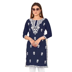 Heavy Bombay Rayon White Cotton Embroidery Work <b>Kurtis</b> for Online Sale - Product Image 1