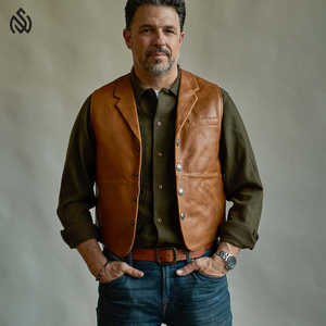 Pure Leather Vest Breathable Genuine Sheepskin Handmade Classy Collar Sleek Slim-fit Leather <b>Waistcoat</b> - Product Image 2