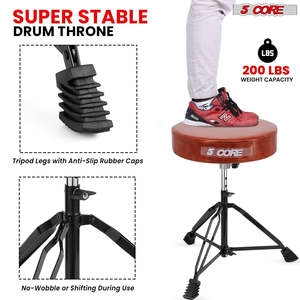 5 Core Drum Throne 3" Thick Padded Guitar <b>Stool</b> 200Lb Capacity Heavy Duty Adjustable Drummer Chair - Product Image 6