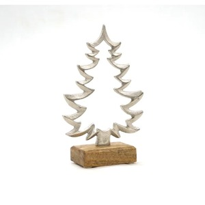 Escultura de árbol de Navidad de Metal brillante plateado, decoración elegante de vacaciones, mesa de salón, escritorio, acento festivo de temporada - Product Image 1