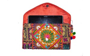 Vibrant Tribal Banjara Bohemian Large Capacity Women's <b>Messenger</b> Clutch <b>Bag</b> Cotton Colorful Threads Mirror Detail Zipper Closure - Product Image 3
