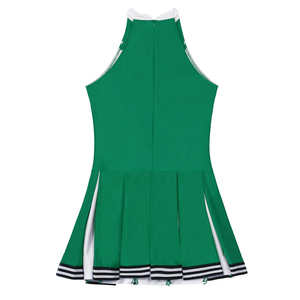 Robe de pom-pom girl pour femmes, verte et blanche, sans manches, col halter, jupe plissée, uniforme sportif, printemps été - Product Image 5