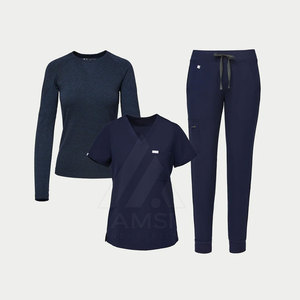 Ensemble de Blouse et Pantalon de Travail Médical pour Femme de Qualité Supérieure, Manches Courtes, Tissu Toile, Toutes Saisons - Product Image 1