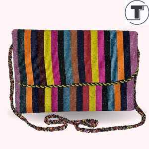 Sac à perles multicolores avec poignée, sac à main, sac à main décontracté, artisanat indien, fait à la main, sac baguette, - Product Image 1