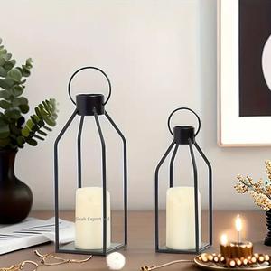 Meilleur prix de vente Lanternes à bougie suspendues en fil métallique noir pour la décoration de la maison et du salon Artisanat - Product Image 4