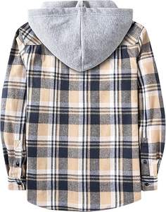 Camisa Casual con Capucha Personalizada para Hombre, Camisas de Franela de Manga Larga de Alta Calidad, Camisa a Cuadros Casual de Algodón para Hombre, Fabricante de Bangladesh - Product Image 2