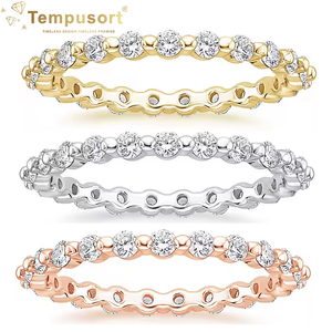 Anillos de Boda Personalizados Tempusort para Mujer, Anillo de Compromiso de Circonio, Chapado en Oro de 14K, Anillo Apilable de Eternidad Completa para Mujer - Product Image 1