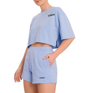 Conjunto de ocio de dos piezas para mujer de verano, Camiseta corta suelta sólida, pantalones cortos deportivos para correr, ropa informal transpirable para mujer, conjuntos personalizados - Product Image 1