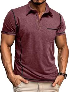 T-shirt basique à boutons pour hommes, décontracté et solide pour polos, avec poche, en coton léger, hauts de golf, été, manches courtes, tricot classique - Product Image 2