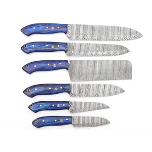 Jexmoo Ensemble de couteaux de chef professionnels faits à la main en acier Damas écologique, 6 pièces, manche en bois, ambidextre, moderne, compatible lave-vaisselle - Product Image 1