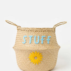 Cesta de algas marinas tejidas bordadas para el hogar, cesta de almacenamiento de algas marinas hecha a mano con bordado para sala de estar - Product Image 5