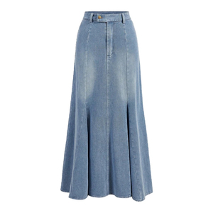 Jupe longue en denim uni lavé pour femmes, design minimaliste basique, respirante, vêtement d'été, qualité fiable, vente en gros - Product Image 1