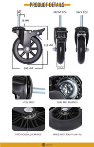 Roues à roulettes de 4 pouces 100mm Transparent Noir PU Polyuréthane Verrouillage Roue à roulettes Tige filetée - Product Image 6