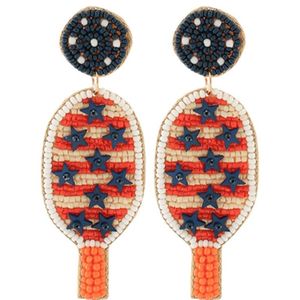 USA Pickleball Paddle Design Artisanat Perlé Jour de Jeu Broderie Dangle Boucles D'oreilles Unique Et Bijoux Par Hiba Enterprises - Product Image 1