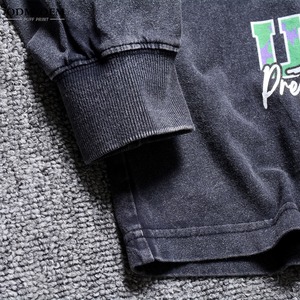 Camiseta de manga larga de Hip Hop con ajuste holgado térmico pesado de 100% algodón personalizada para hombre con estampado Dtg de pantalla gráfica completa - Product Image 3