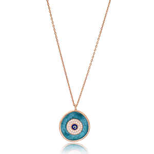 Collier avec pendentif œil en émail turquoise, plaqué rhodium, tendance, fait main, bijoux en argent sterling 925 pour mariage - Product Image 1
