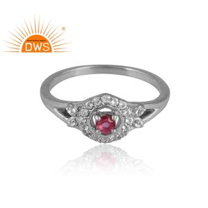 แหวนพลอยสีชมพูเงินและพลอยบุษราคัมสีขาวขายดีที่สุดสำหรับผู้หญิงเครื่องประดับดีไซน์ตามสั่งสำหรับผู้หญิงของขวัญสำหรับผู้หญิง - Product Image 3