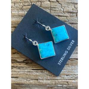 Navajo Turquoise & Sterling <b>Silver</b> Geometric Drop <b>Earrings</b> <b>Hoop</b> <b>Earrings</b> for Wedding Party Gift - Product Image 1
