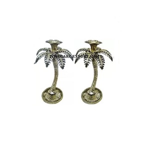 Set of 2 Tree Design Antique Candle Holders Greatest Quality Handmade Metal <b>Brass</b> Candle Holder and Stand for Hotel Table Use - Product Image 1