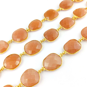 ชุดขอบพลอยมูนสโตนสีพีชแบบขอบเป็นโซ่เชื่อมต่อพลอยรูปทรงไม่เรียบสายโซ่แบบฝามูนสโตนขนาดฟรี - Product Image 1