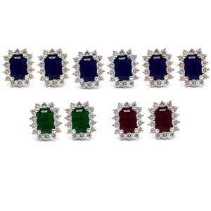 Boucles d'oreilles clous en or blanc massif 18 carats de haute qualité, design vintage, diamants et saphirs véritables, pour cadeau d'anniversaire de mariage - Product Image 4