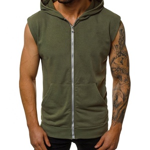 Sudadera con capucha sin mangas para hombre de alta calidad, moda informal, gimnasio, deportes, Fitness, camisa con estampado bordado, sublimación, patrón sólido - Product Image 1