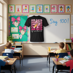 T-Shirt Rosa Coquette con Fiocco per Ragazze, 100 Giorni di Scuola, Design Personalizzabile per Studenti e Insegnanti - Product Image 3