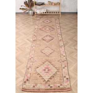 Vintage Turkish Rug 2.8x10.4 ft (84x316 cm), Herki <b>Brown</b> <b>Wool</b> Rug - Product Image 1