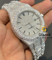Montre mécanique de luxe pour homme avec diamants glacés et charme en moissanite, en acier inoxydable, mouvement analogique ETA, édition limitée, verre