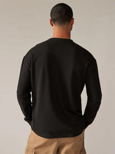 T-shirt à manches longues personnalisé pour hommes T-shirt ras du cou côtelé à épaules tombantes de luxe vierge 100% coton T-shirts pour hommes de grande taille - Product Image 2