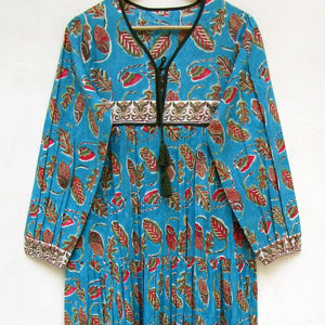 Belle couleur bleue d'impression antique en tissu de coton confortable personnalisé couleur floue caftan Kimono ensembles de robes décontractées - Product Image 1