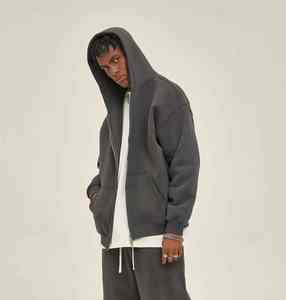 เสื้อฮู้ดซิปผ้าฝ้ายเฟรนช์เทอร์รี่หนา 400gsm คุณภาพสูงสั่งทำพิเศษสำหรับผู้ชายทรงโอเวอร์ไซส์สไตล์วินเทจฟอกสีแบบแอซิดวอช พร้อมโลโก้สั่งทำพิเศษ - Product Image 6