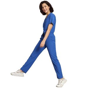 2025 conjuntos de uniformes de enfermería para mujeres de diseño personalizado uniforme de dos piezas con mangas cortas y cuello alto hecho de lona - Product Image 3