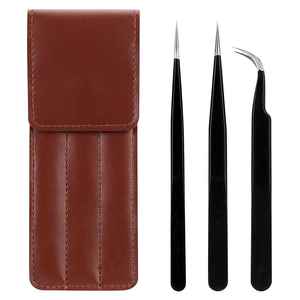Juegos de pinzas para extensión de pestañas, Punta curva recta, pinzas para pestañas de 90 y 45 grados, pinzas para pestañas injertadas recubiertas de Plasma negro - Product Image 1