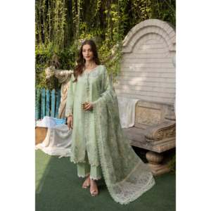 MEHMAL Mint Bliss Floral Embroidered <b>Linen</b> and Cotton <b>Top</b> Breathable Spring/Summer Dress with Lace Decoration-MBN-06 - Product Image 1