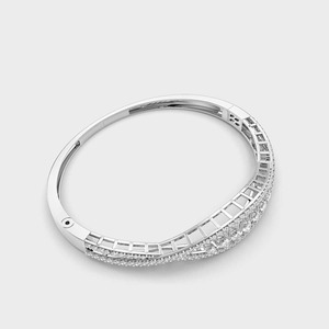 IGI Certified Lab Grown Round & Marquise Diamond Marquise Wave <b>Bangle</b> <b>Bracelet</b> in Solid 925 Sterling Silver - Product Image 2
