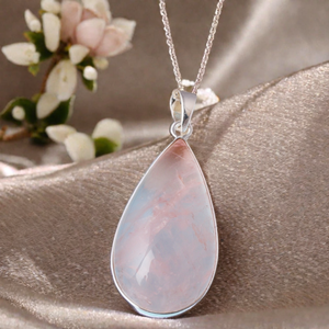 จี้เงินแท้ 925 พร้อมจี้เครื่องประดับและเสน่ห์อัญมณีโรสควอตซ์ธรรมชาติ - Product Image 6