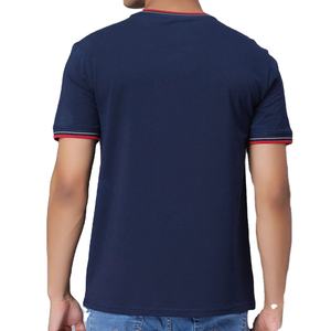 T-shirt pour homme bleu marine à bordures contrastées, 100% coton, col rond, décontracté, été, manches courtes, OEM, marque privée, fournisseur en gros - Product Image 3