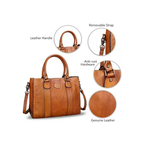 Sac fourre-tout personnalisé pour femme en cuir véritable marron, style vintage, avec poignée supérieure, bandoulière amovible, fermeture éclair, polyester - Product Image 5