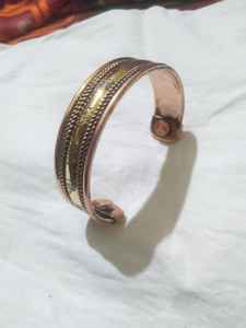 Handmade Brass <b>Bangles</b> and Cuff Set with Polished <b>Gold</b> Finish Decorative Dots and Agate Accents Ethnic Wedding Fashion Jewelry - Product Image 3